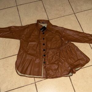 Fashion Nova Brown Leather Shirt and Shorts Set